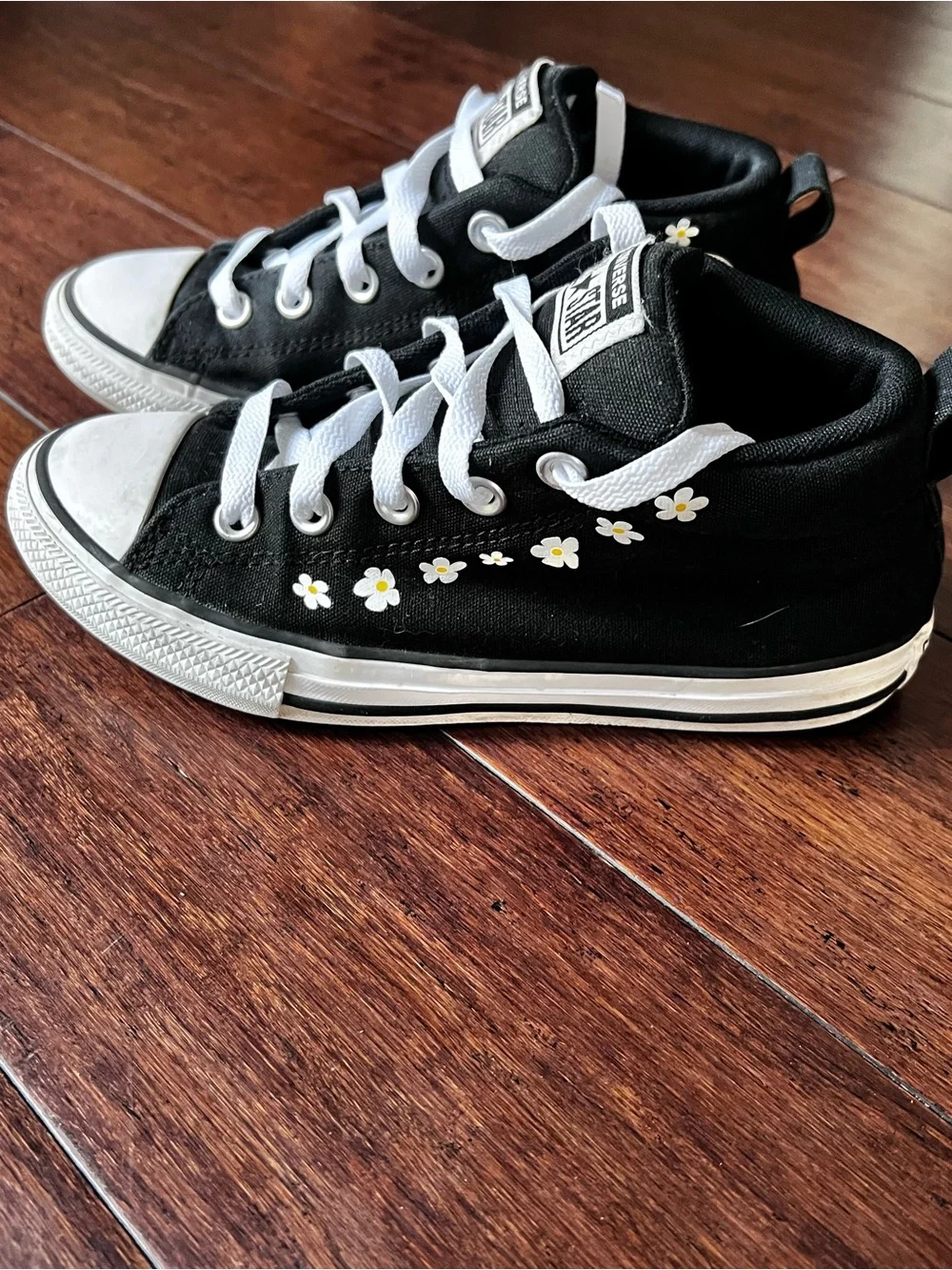 Converse Kids Black Canvas Sneakers with White Daisy Detail